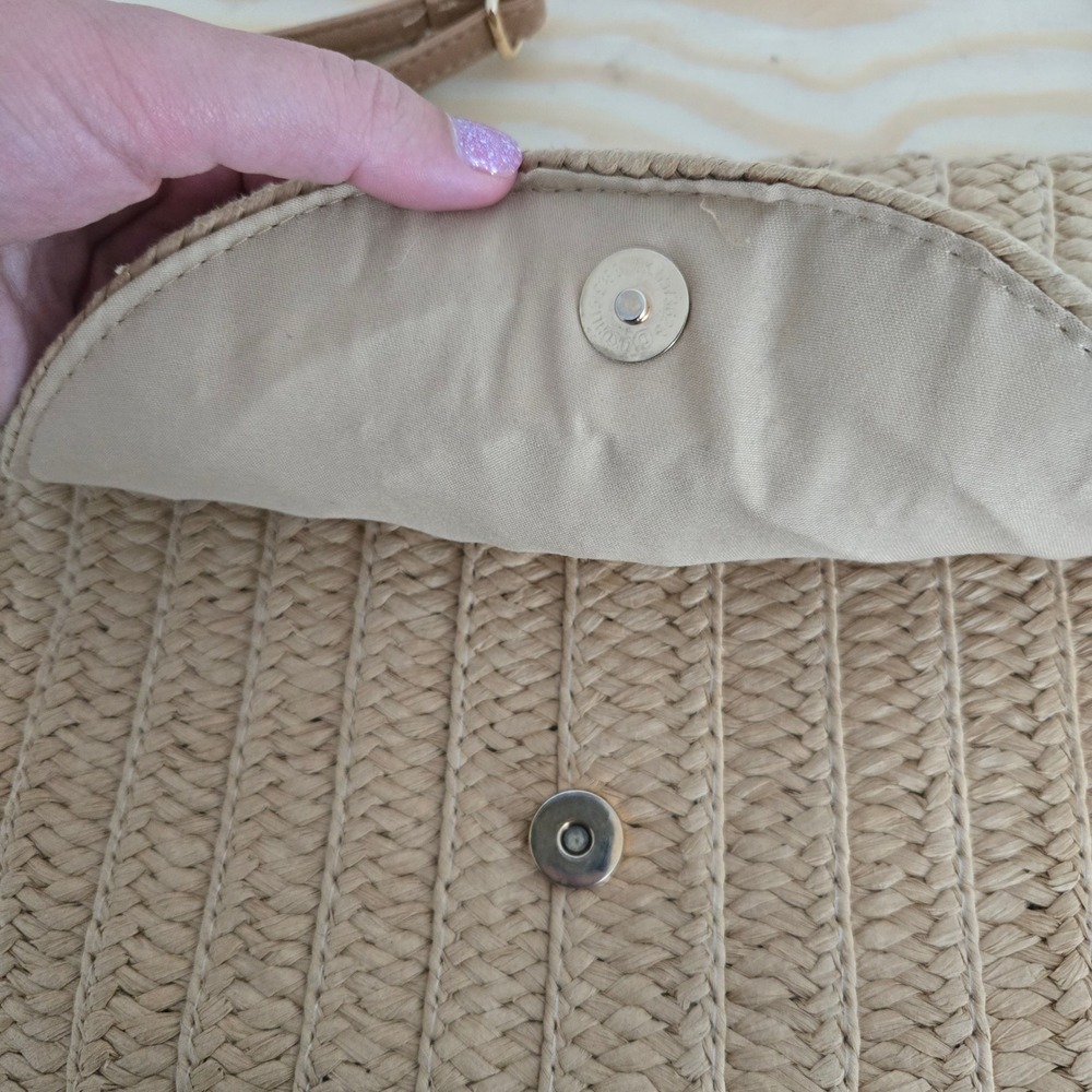Straw Woven Crossbody Bag Clutch Beige Magnetic Closure Purse Handbag - Picture 3 of 8